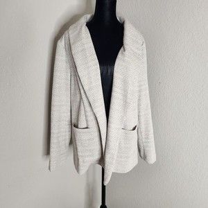 Skies Are Blue Curvy Blazer Jacket Womens 1X White Blue Pocket Shawl Neck Career